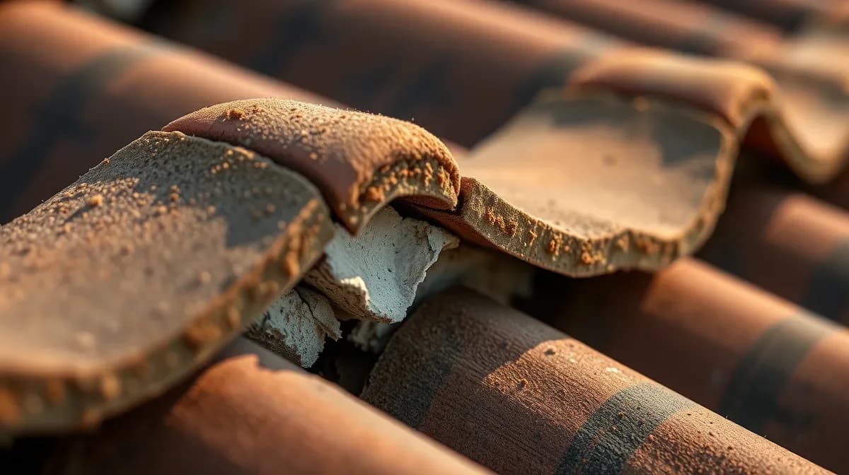 Cracked mortar-bedded ridge line clearly failing